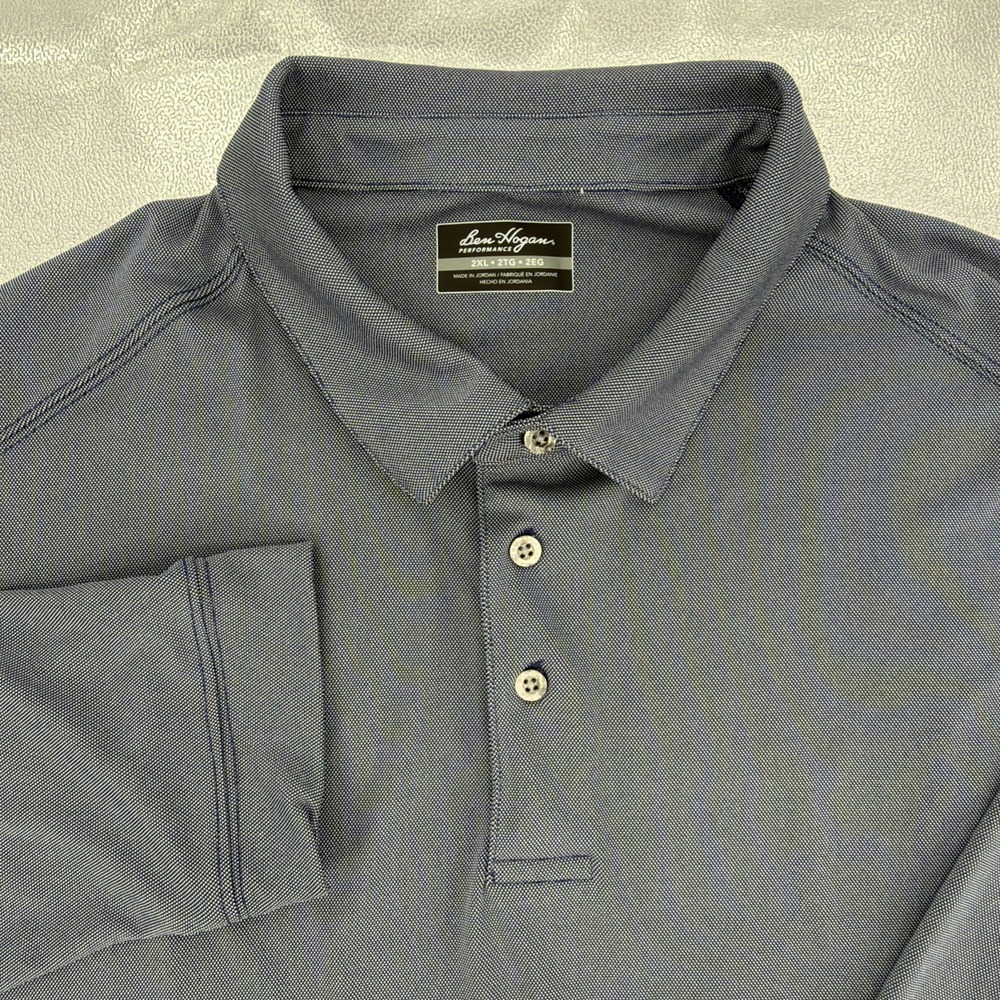 Ben Hogan Performance Mens 2XL Blue Long Sleeve Golf Polo Shirt Textured XXL